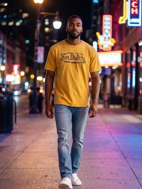 Von Dutch Men's Mustard Yellow Logo Short-Sleeve Tee